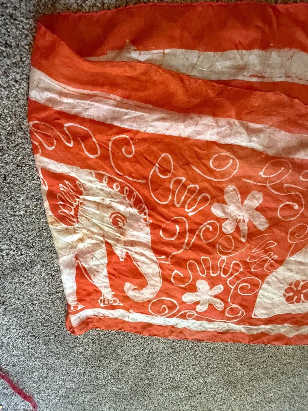 100% silk Orange Elephant Print Scarf - Lightweight Accessory made in India